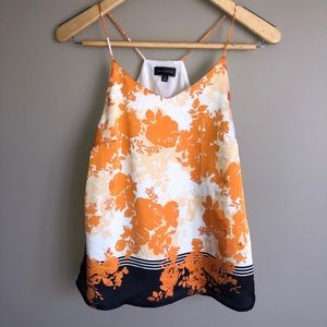 The Limited Orange Floral Navy Striped Flowy Tank